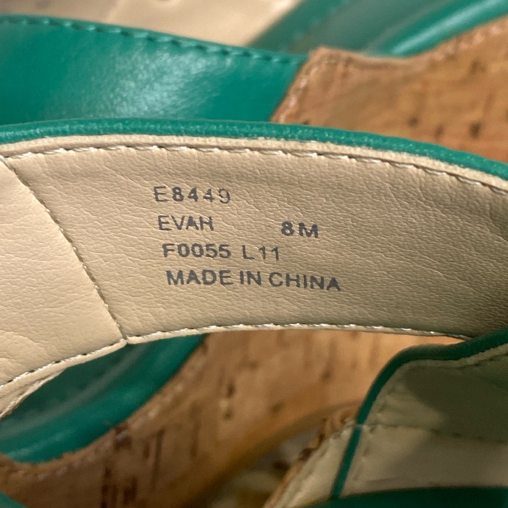 Calvin Klein EVAH Crisscross Cork Wedge Heel Open Toe Sandals Teal Size 8 - Picture 14 of 16